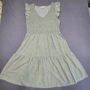 Loft Size LT Green Polka Dot Smocked Midi Dress Flutter Sleeves Cottage Core
